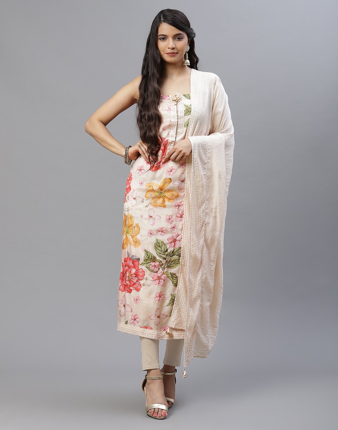 Muslin Printed Embroidered Suit piece