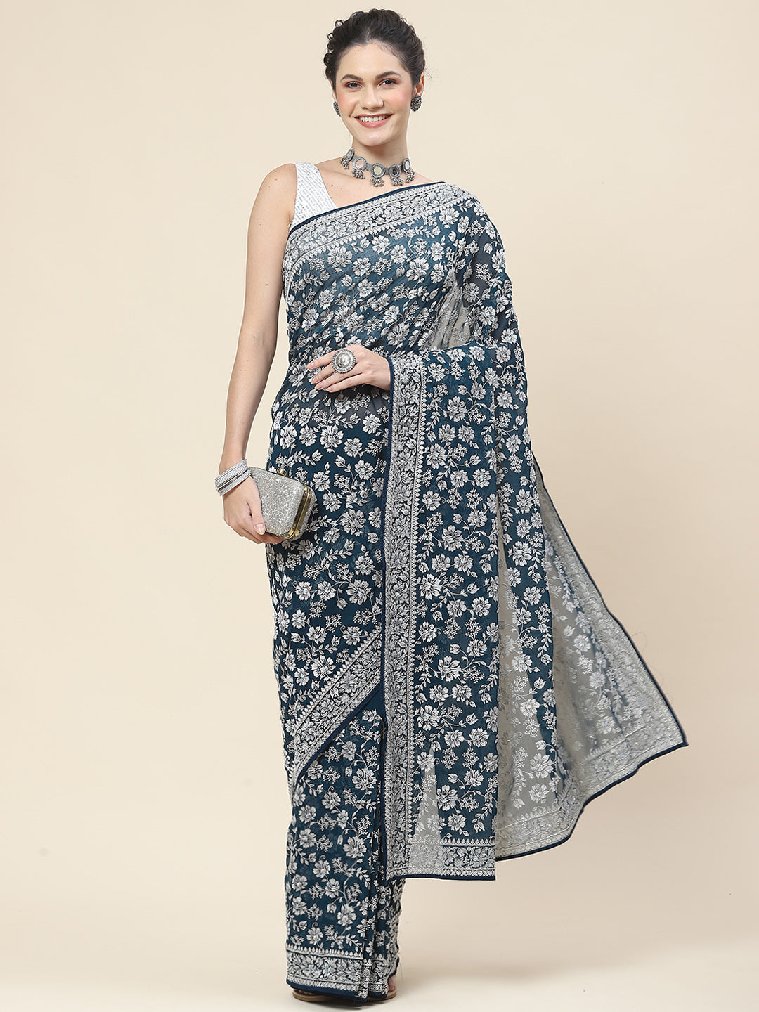 Resham Embroidery Georgette Saree