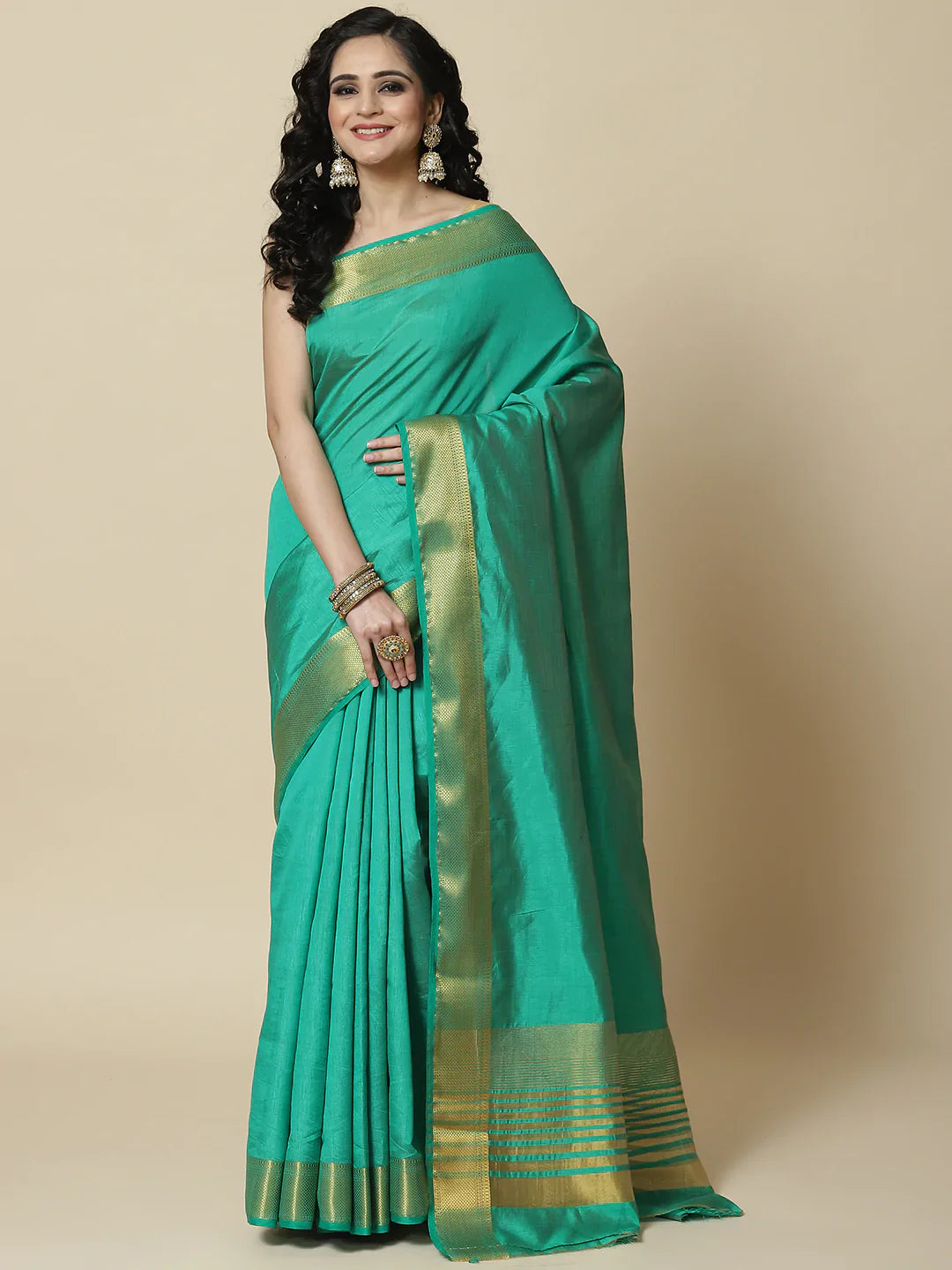 Plain Zari Border Handloom Woven Saree