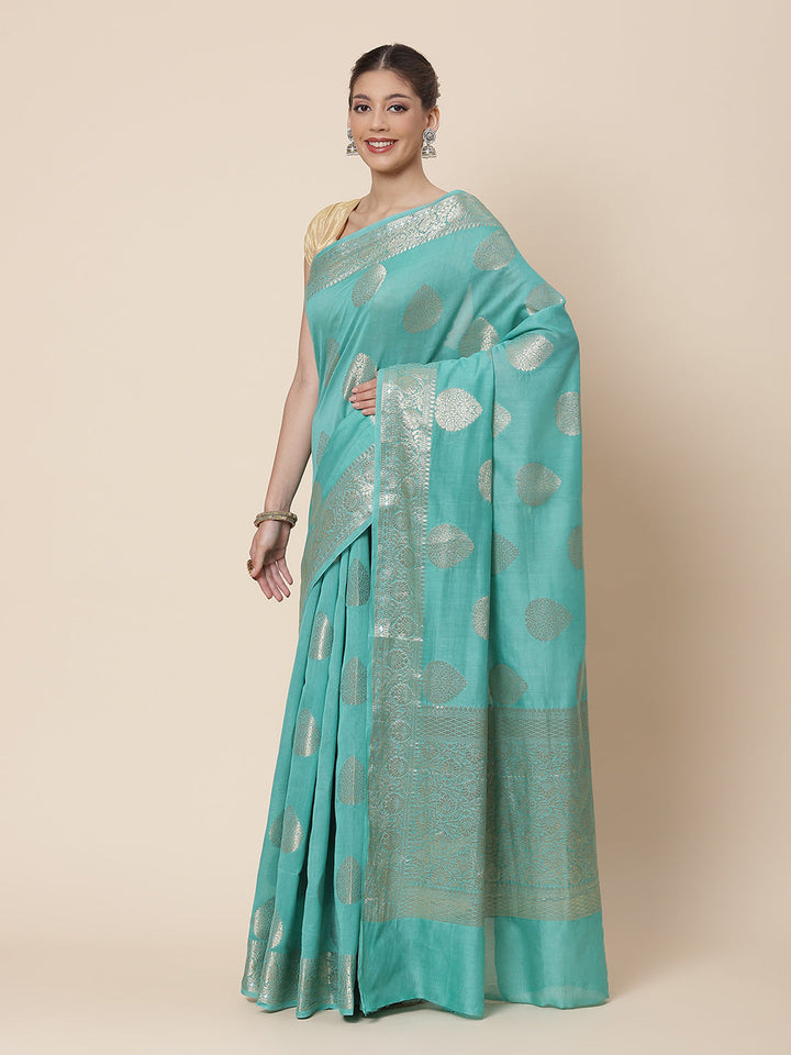 Zari Border Booti Cotton Woven Saree
