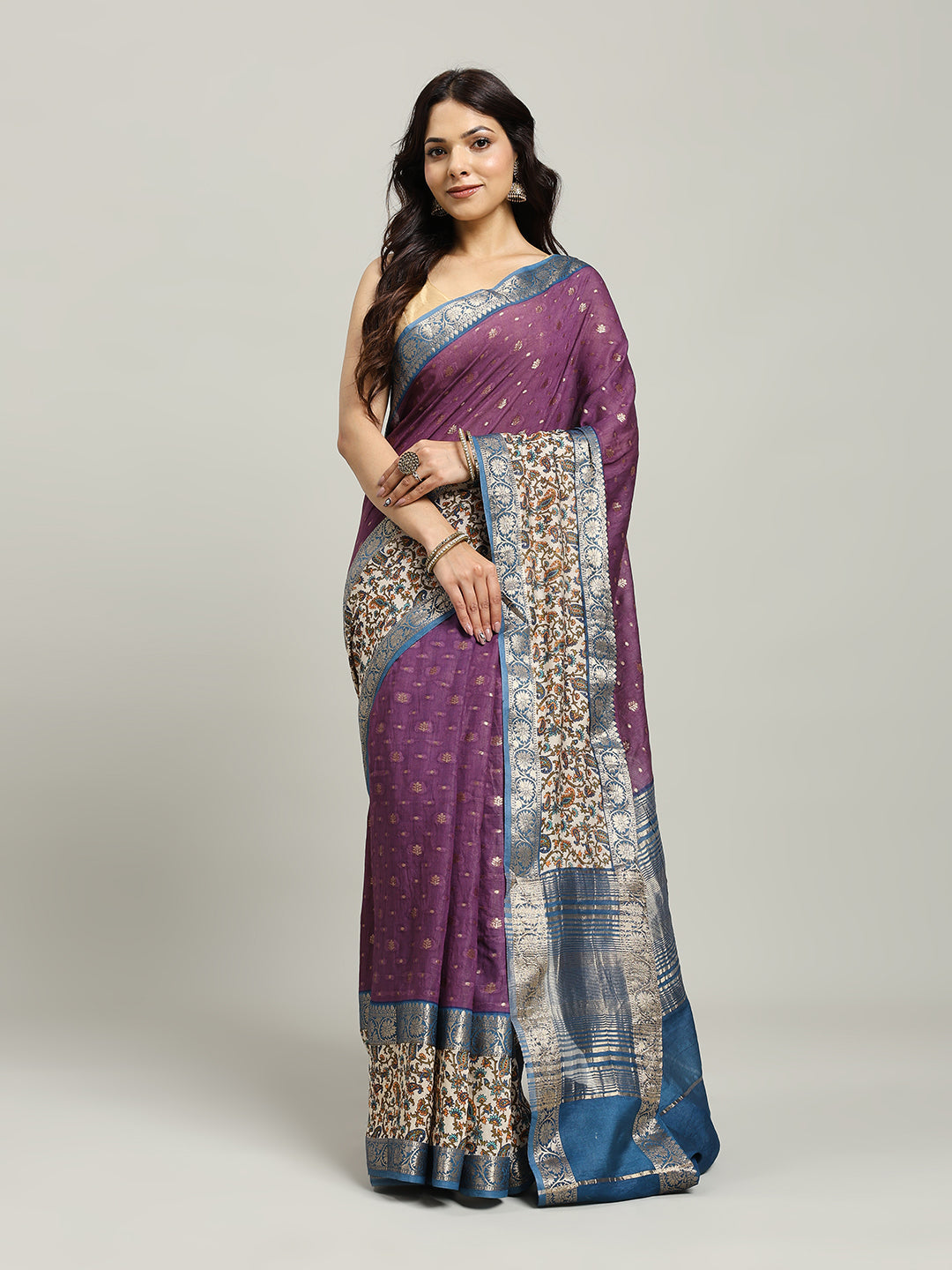 Digital Printed Cotton Blend Woven Saree