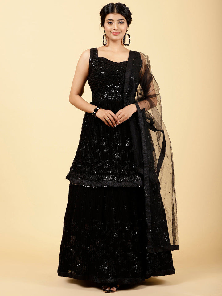 Sequin Embroidered Georgette Choli With Lehenga &amp; Dupatta
