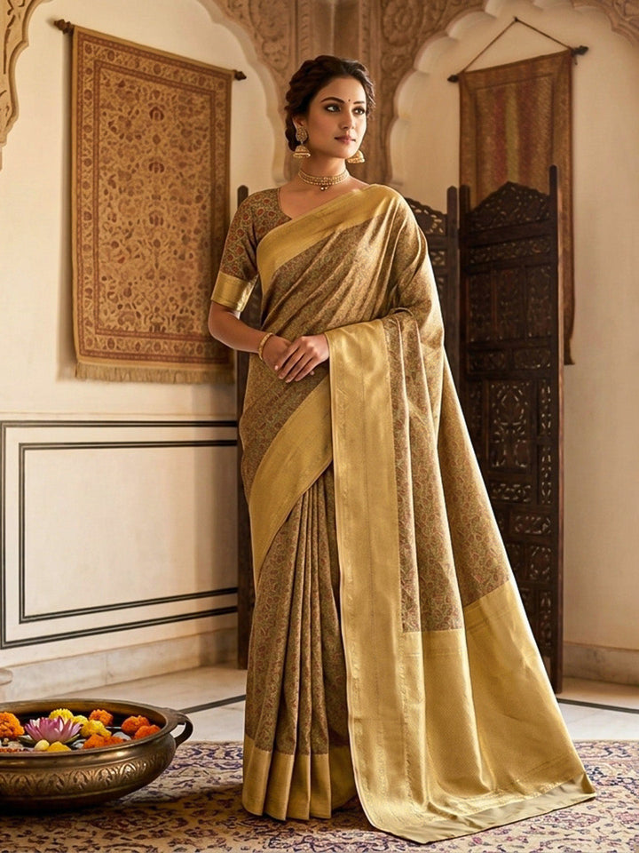 Beige Woven Design Satan Resham Banarasi Saree