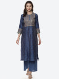 Zari Work Embroidered Chanderi Kurti With Palazzo