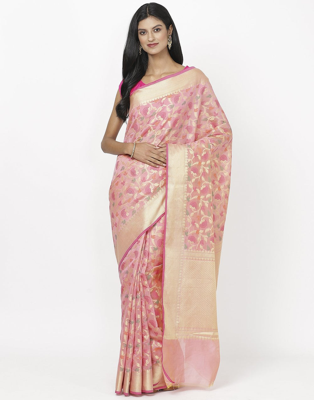 MBZ Meena Bazaar-Orange Cotton Woven Saree