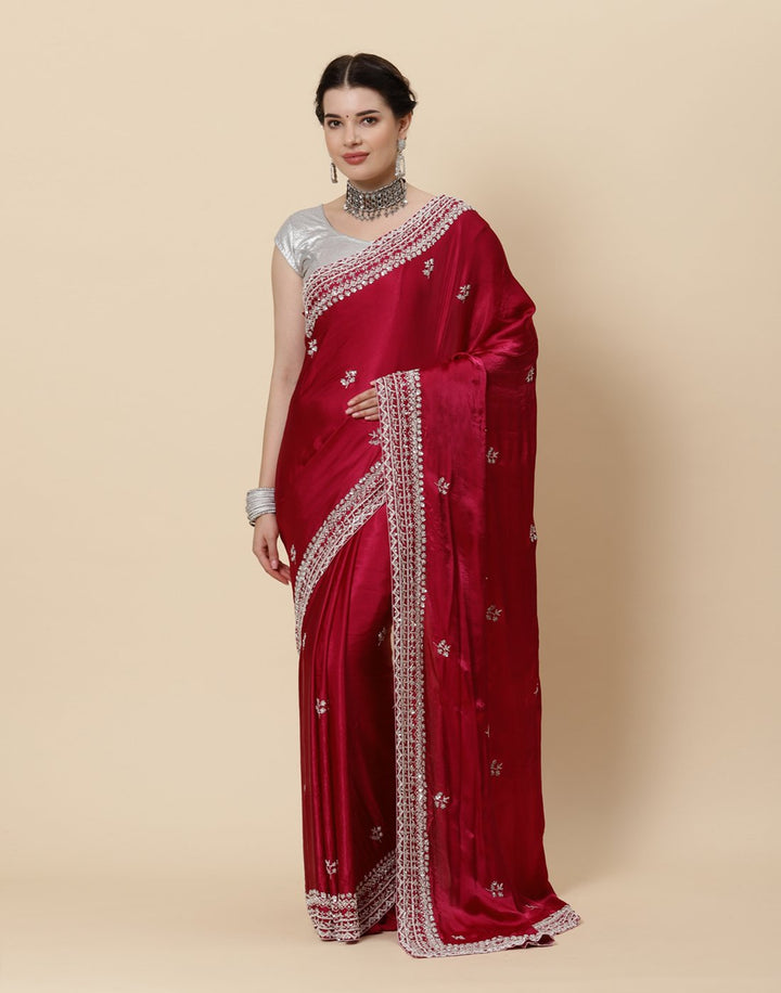Embroidered Satin Saree