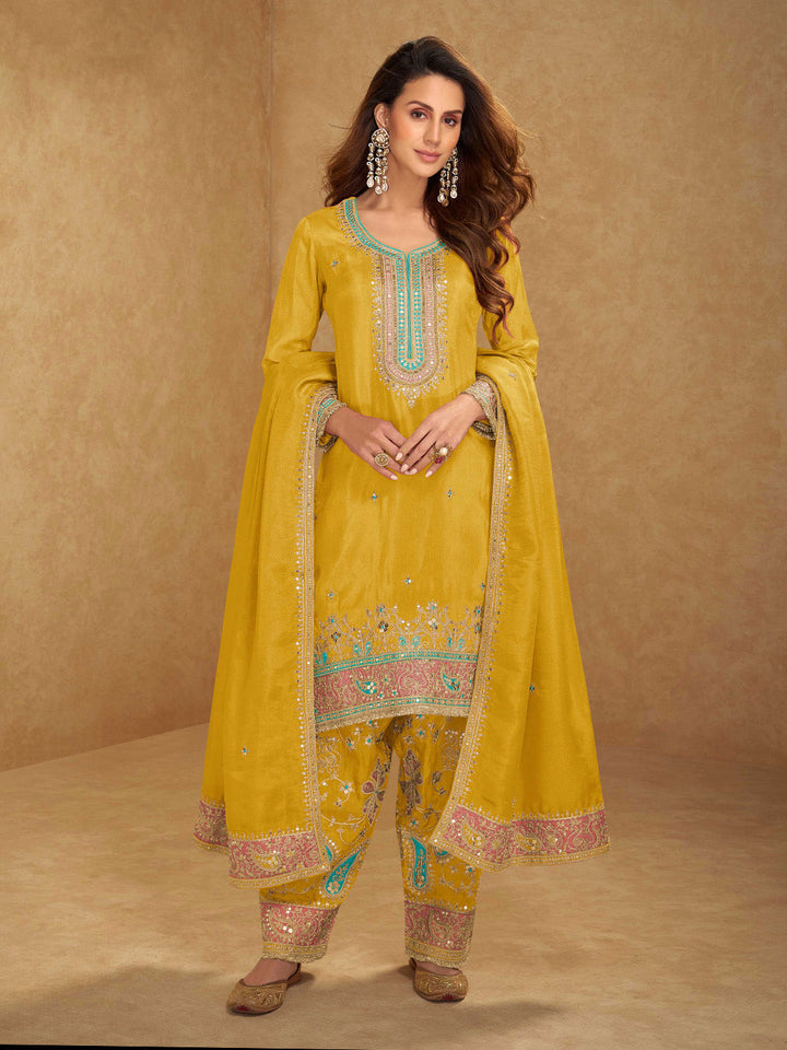 Embroidered Simmar Silk Kurta With Pant &amp; Dupatta
