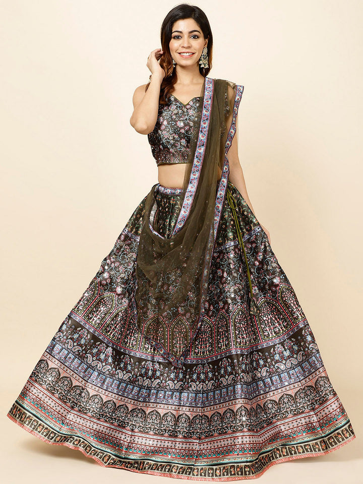 Floral Printed Handloom Choli With Lehenga &amp; Dupatta