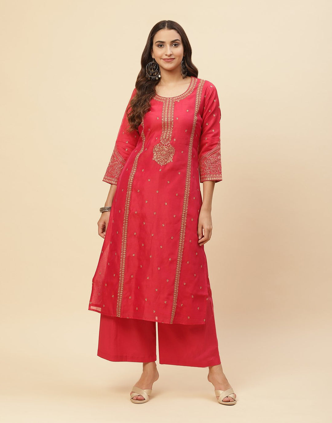Embroidered Chanderi Kurti With Palazzo