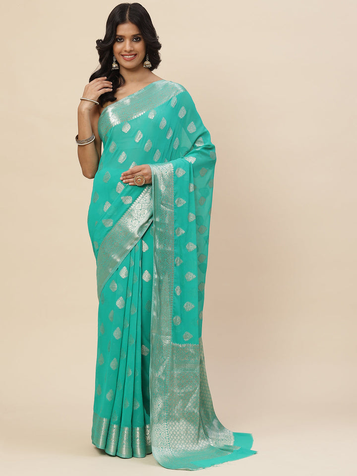Zari Booti Chiffon Plain Saree