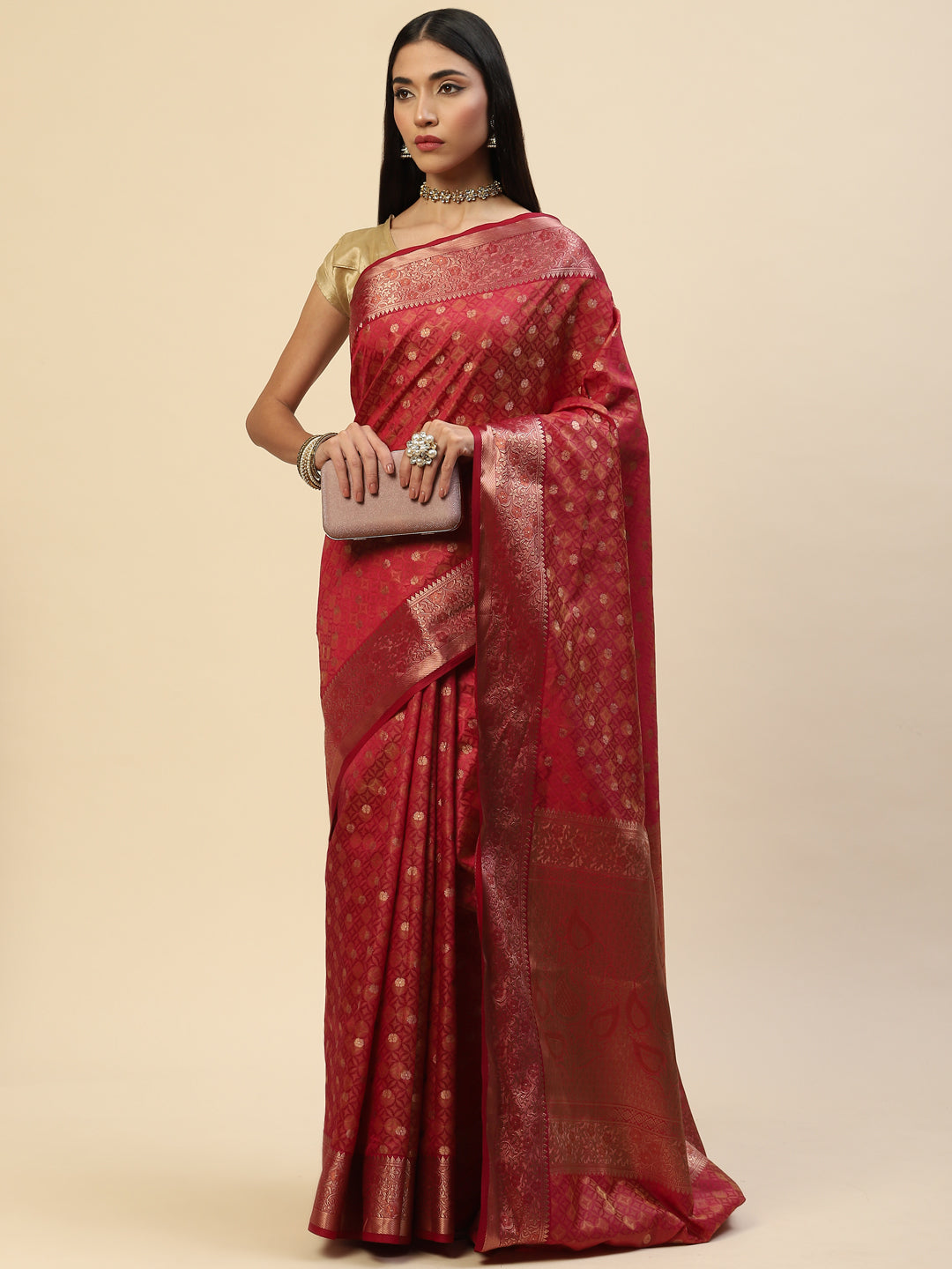 Zari Border Booti Handloom Woven Saree