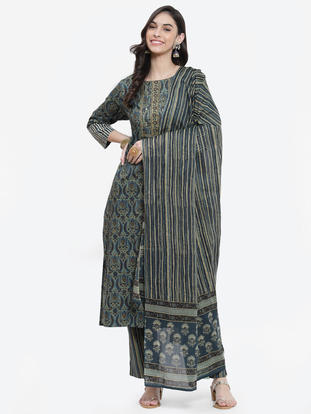 Block Printed Cotton Stitched Salwar Kameez With Dupatta