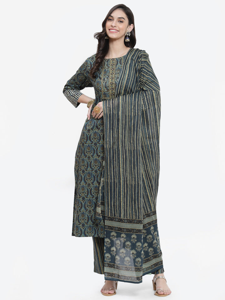 Block Printed Cotton Stitched Salwar Kameez With Dupatta