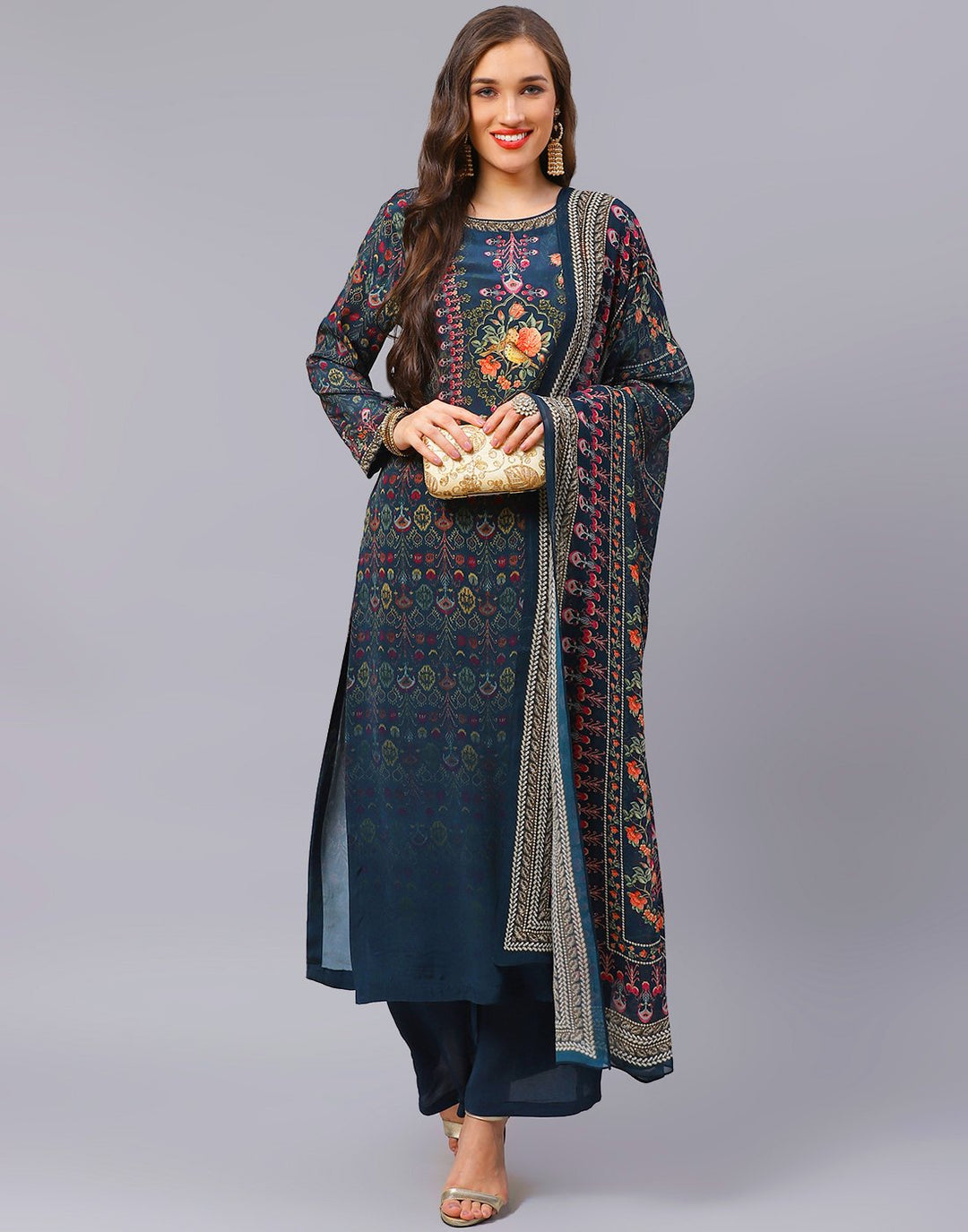 Blue Digital Salwar Kameez Stitched Suit