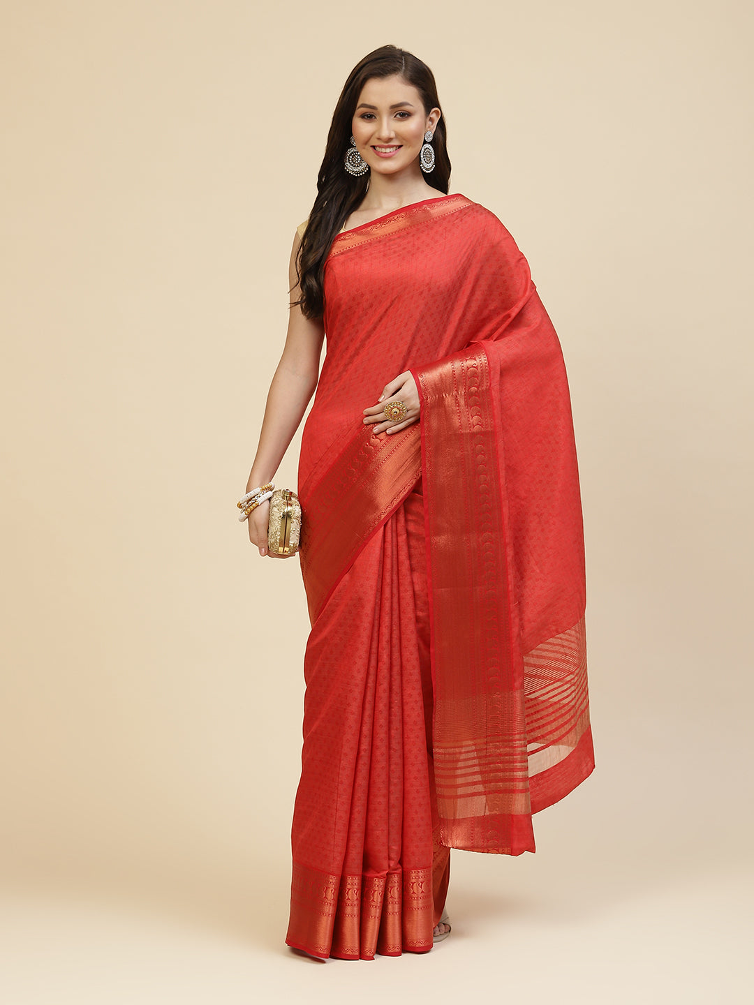 Zari Border Booti Tussar Woven Saree