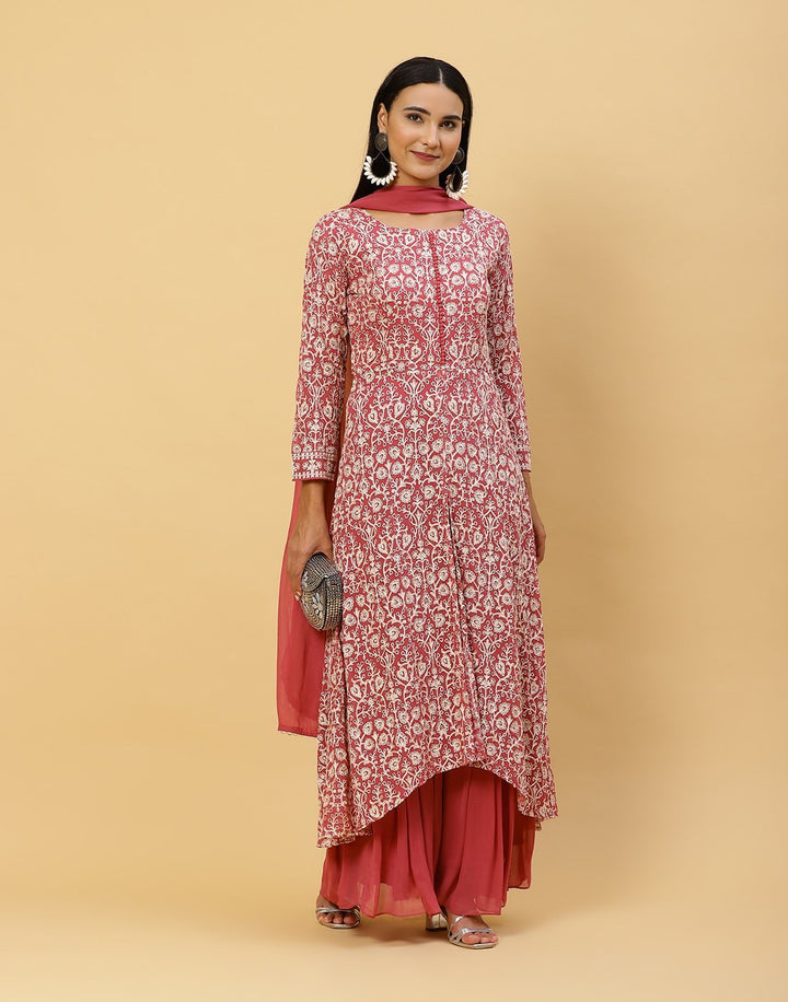 Embroidered Georgette Salwar Kameez Stitched Suit With Art Silk Dupatta