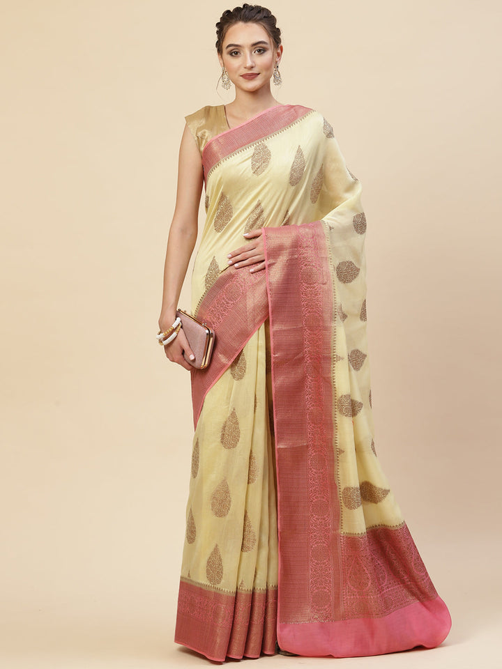 Zari Border Booti Cotton Woven Saree