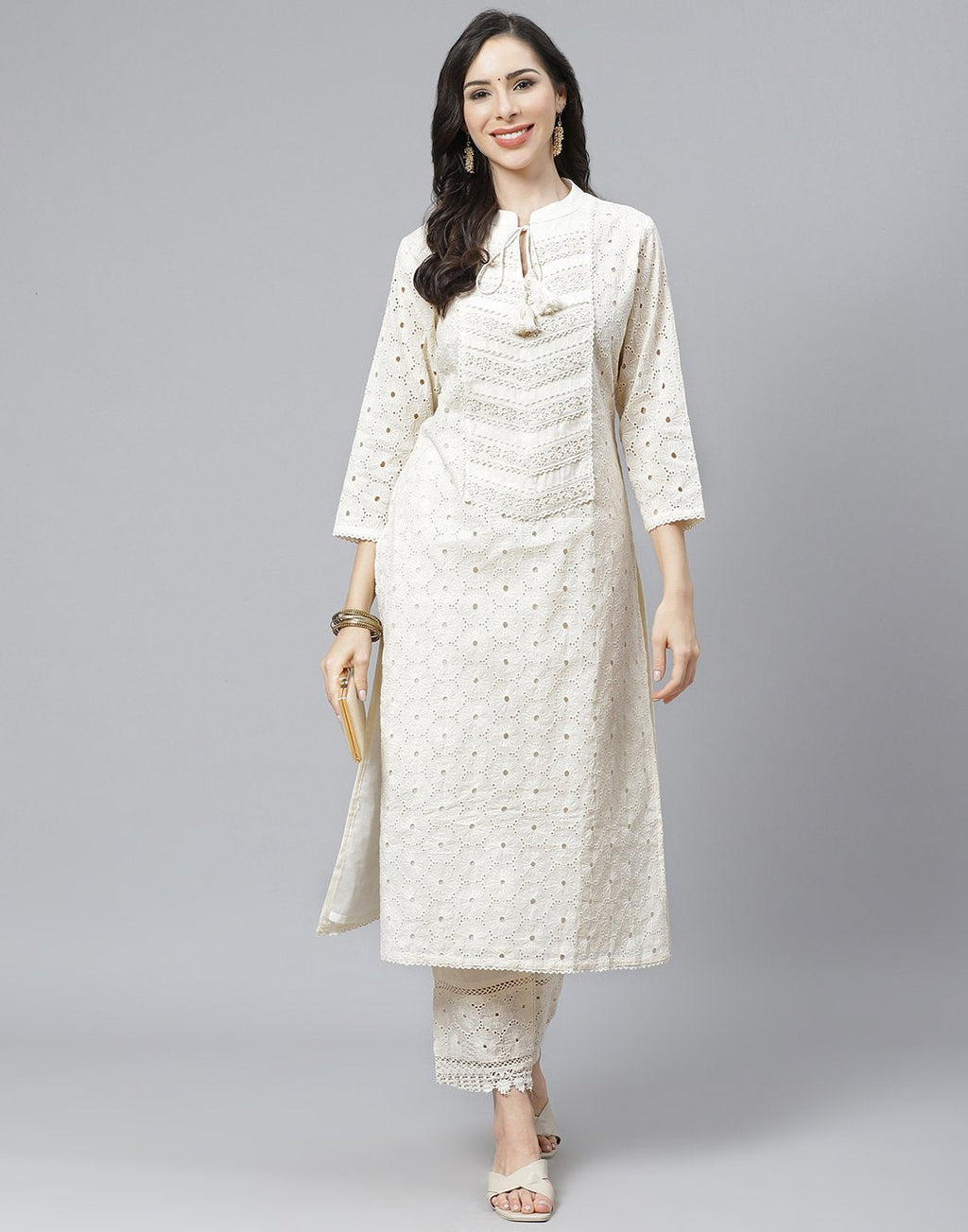 Cotton Embroidered Kurti with Straight Pant