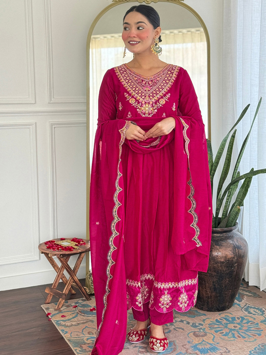 Embroidery Art Silk Kurta With Pants &amp; Dupatta