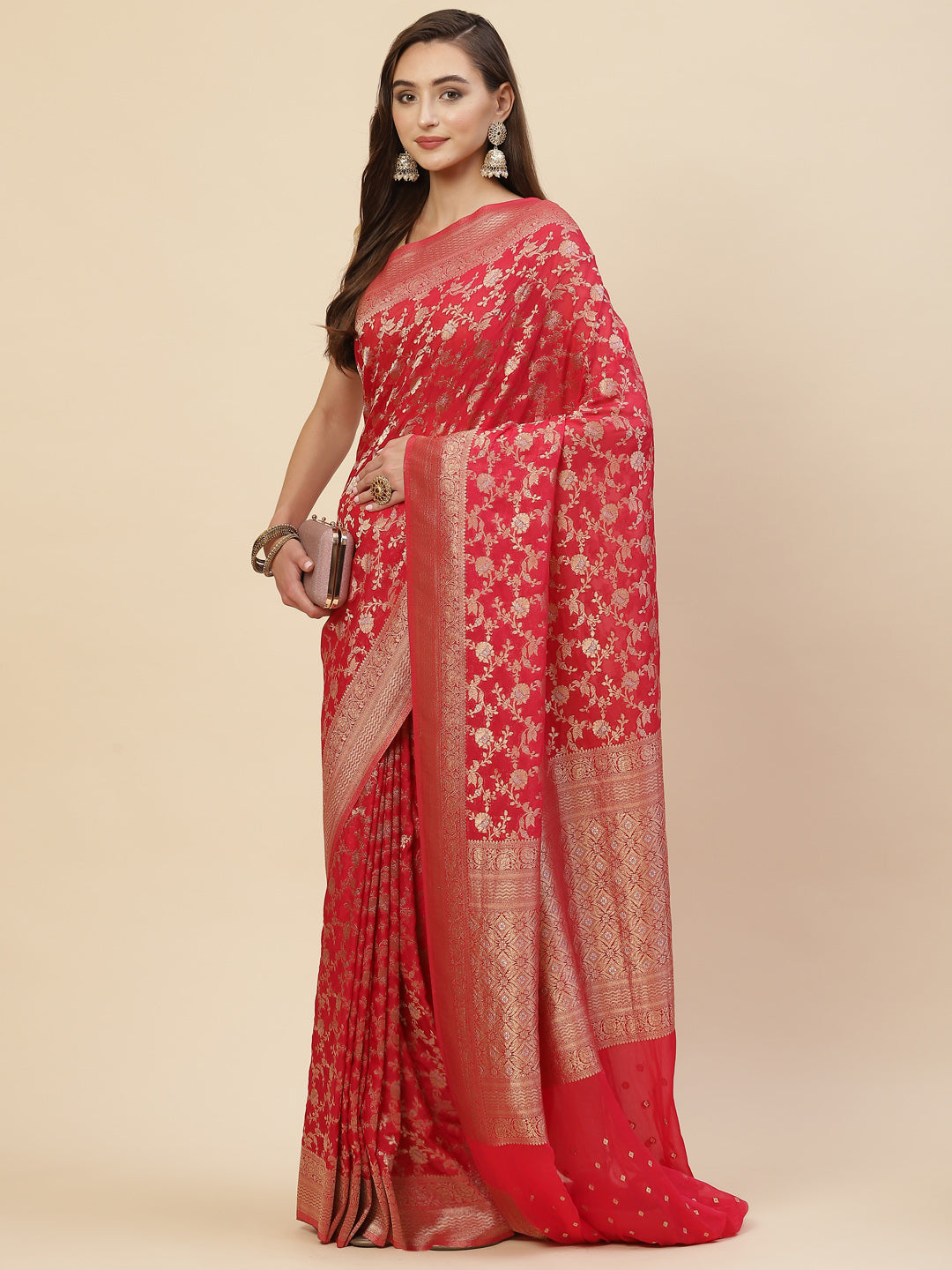 Floral Zari Jaal Georgette Plain Saree