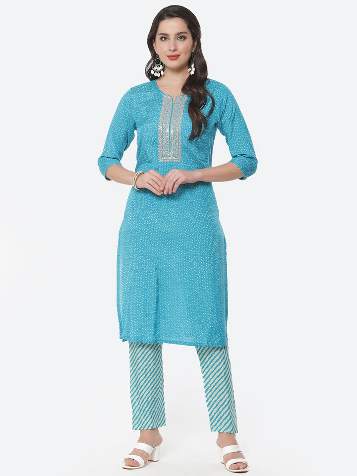 Bandhani Zari Cotton Kurti with Pant