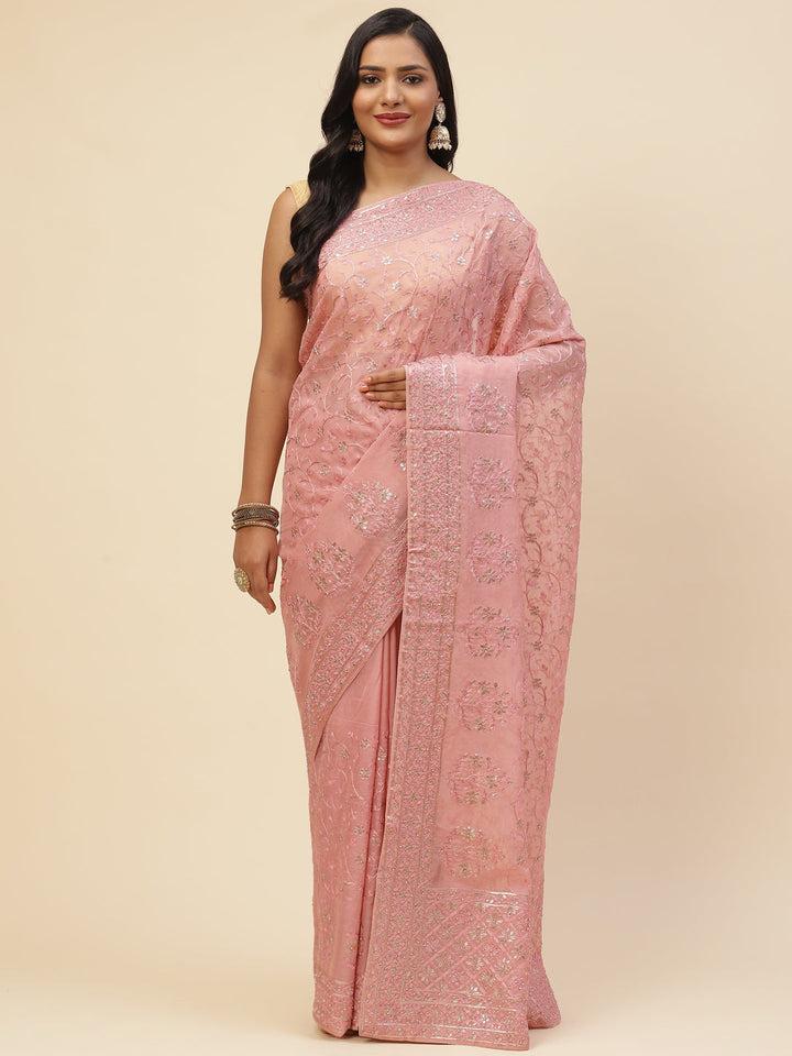Resham Jaal Embroidered Organza Saree