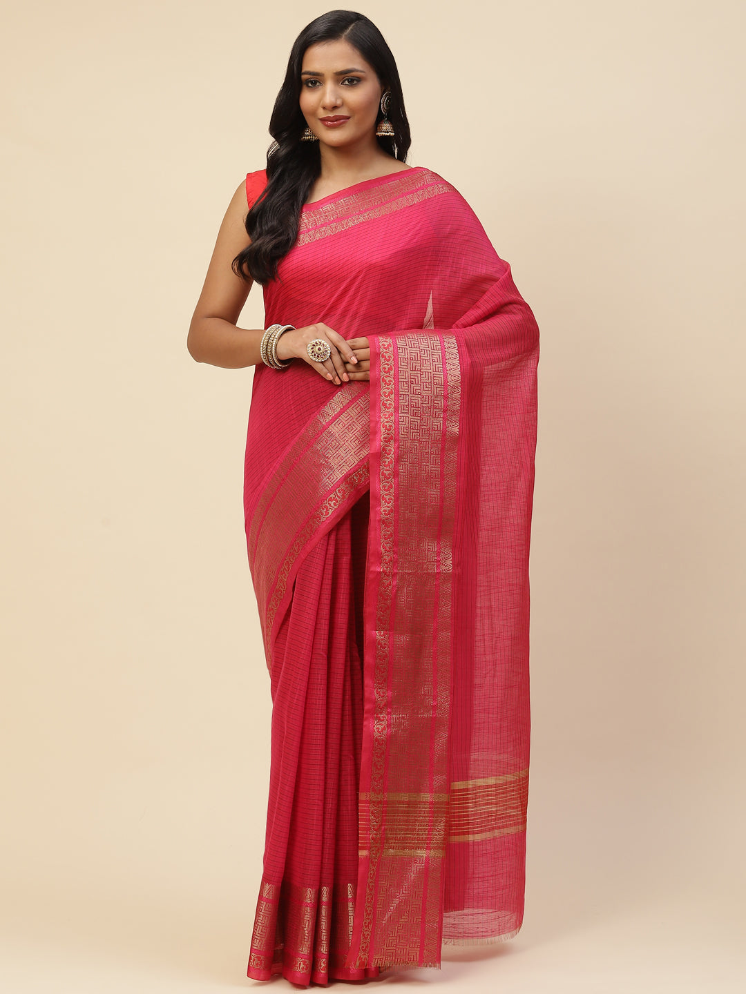 Plain Zari Border Cotton Woven Saree