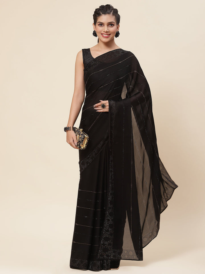 Stone Embroidered Satin Saree