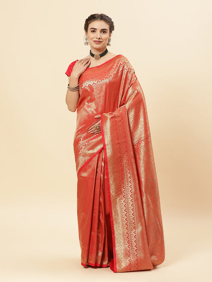 Art Handloom Saree with Brocade Zari Jaal Border