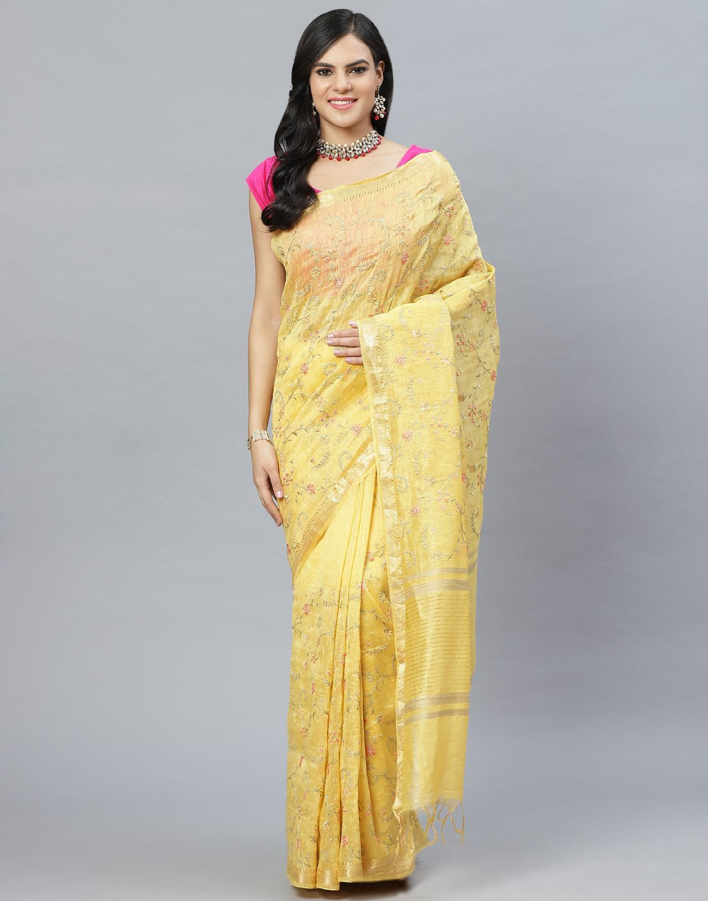 Cotton Linen Embroidery Saree