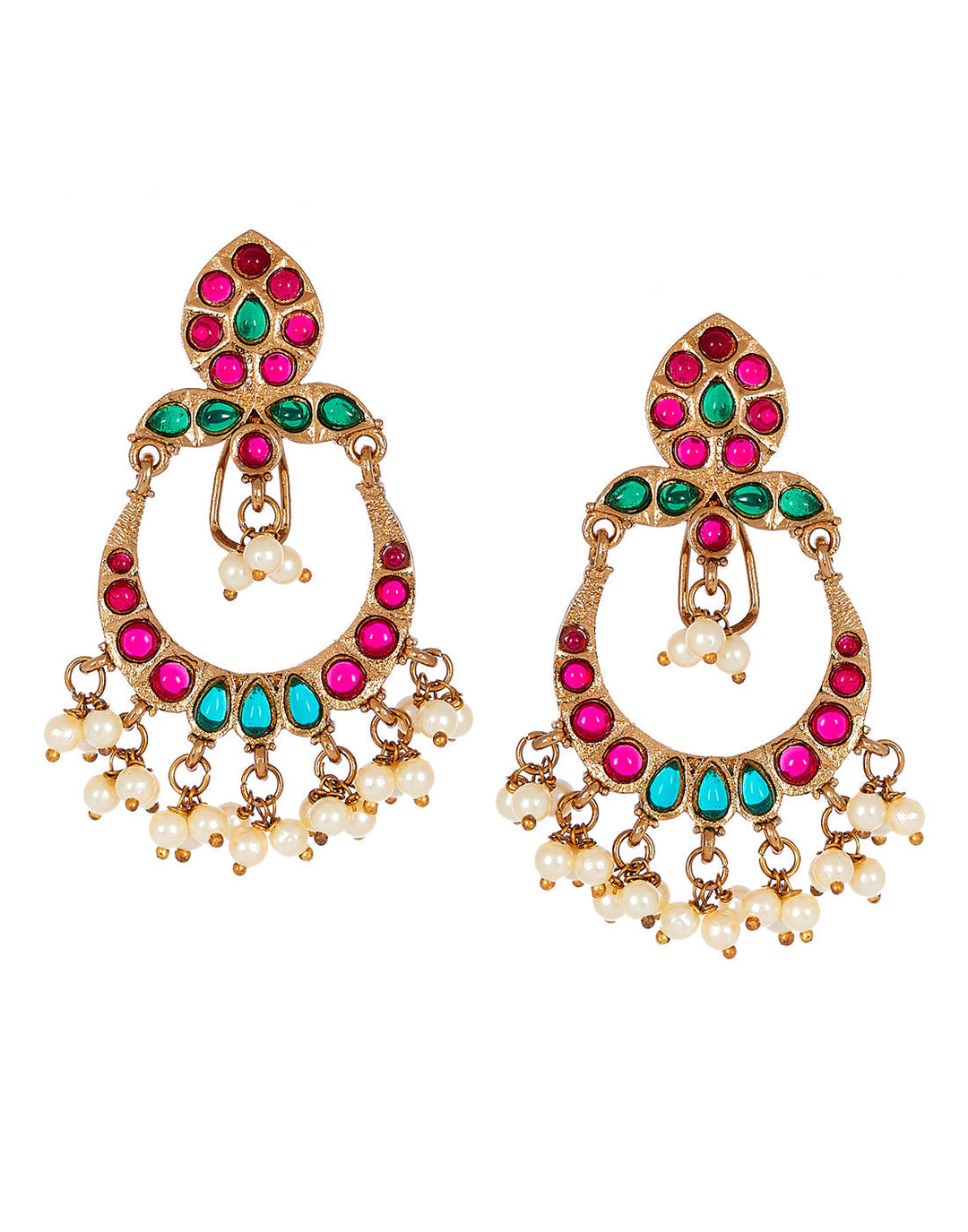 Gold Plated Earrings Embellished With Pearls And Stones