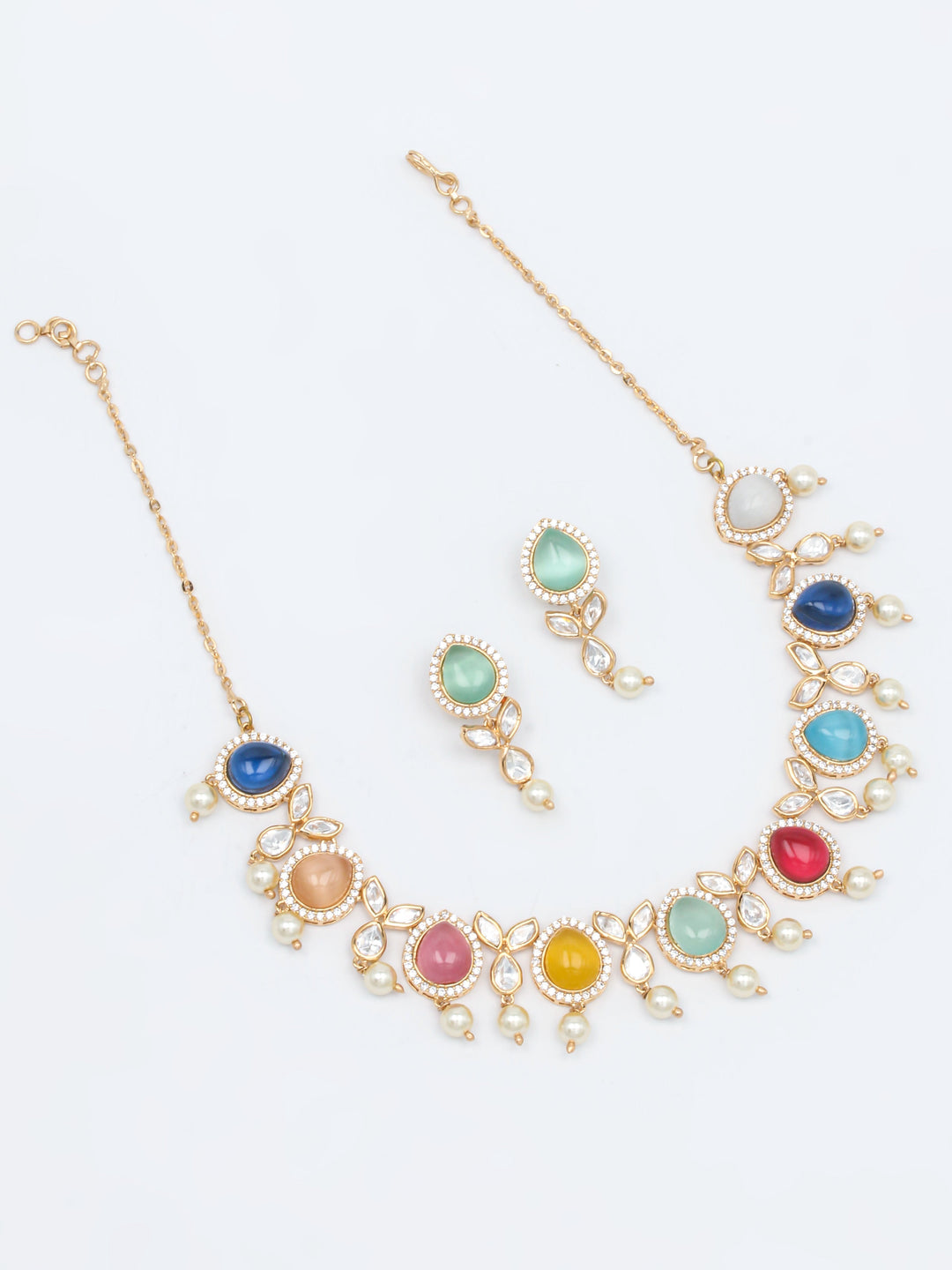 Multicolor Stone Necklace Set With Earrings