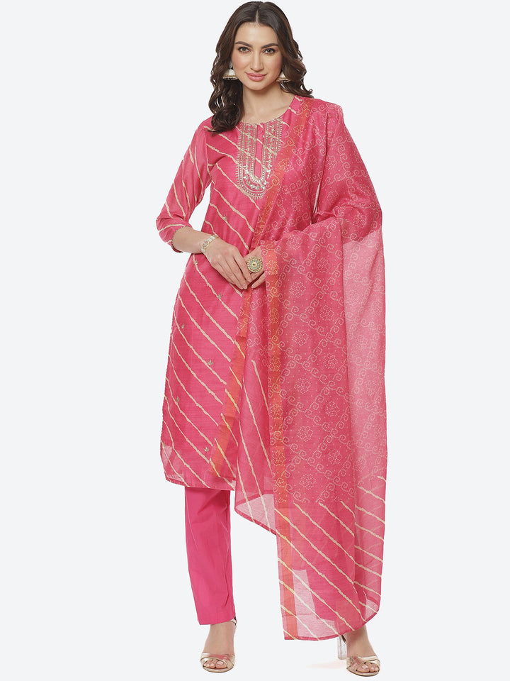 Embroidered Cotton Salwar Kameez Stitched Suit With Chanderi Dupatta