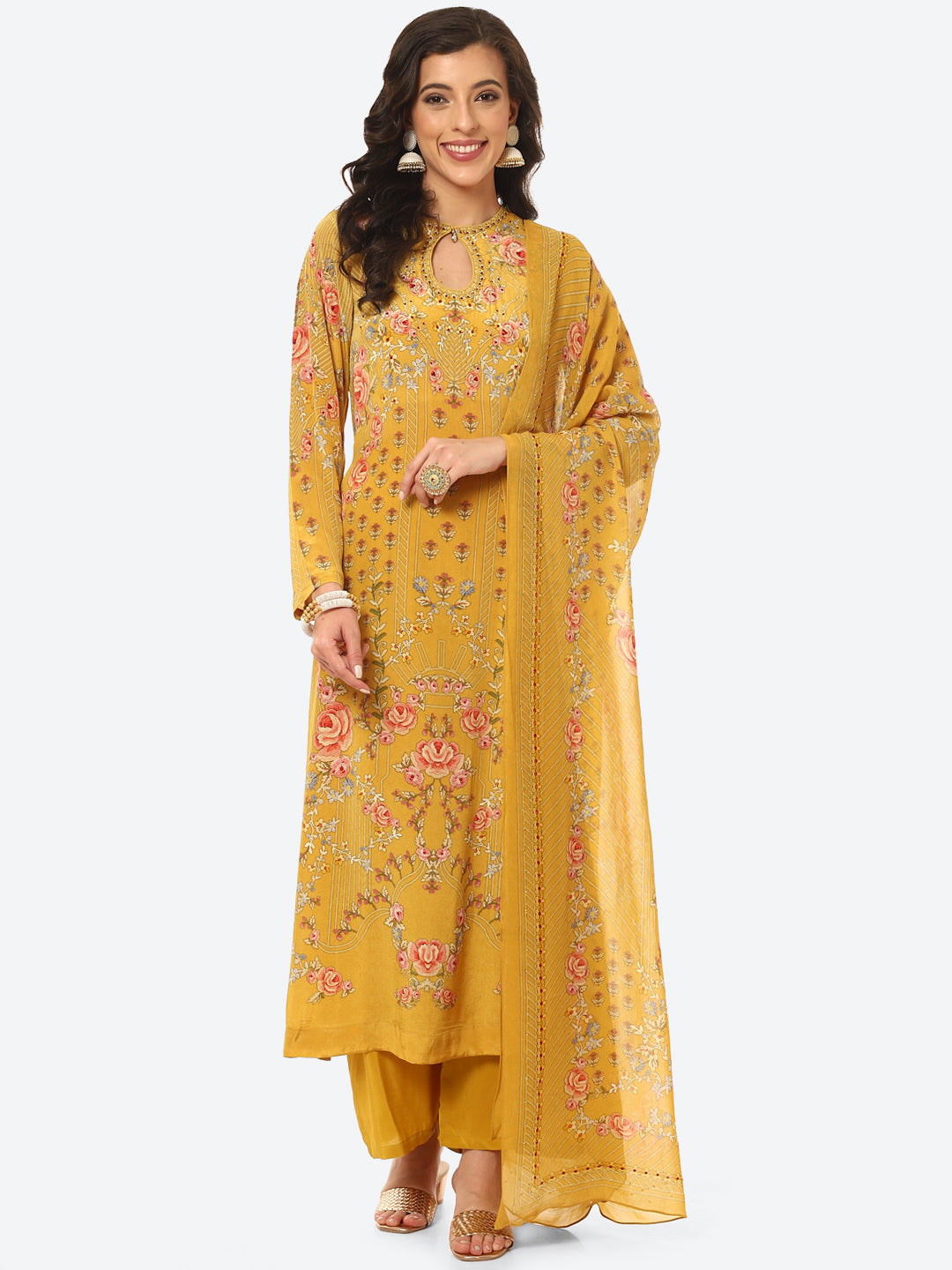Digital Printed Crepe Kurta With Palazzo &amp; Georgette Dupatta