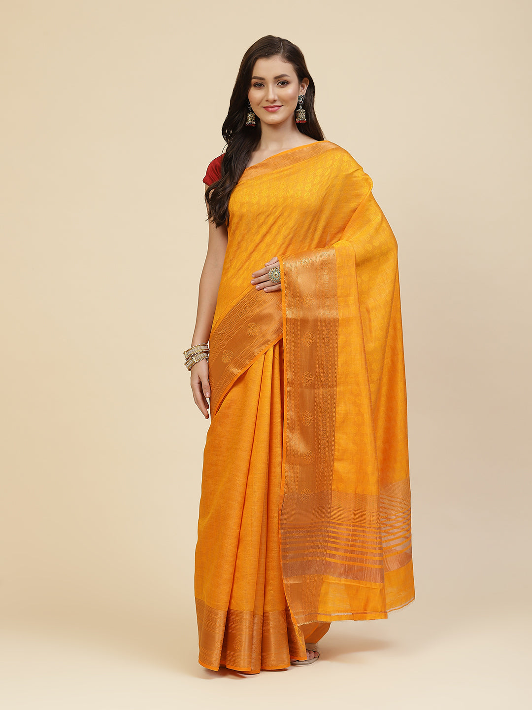 Zari Border Booti Tussar Woven Saree