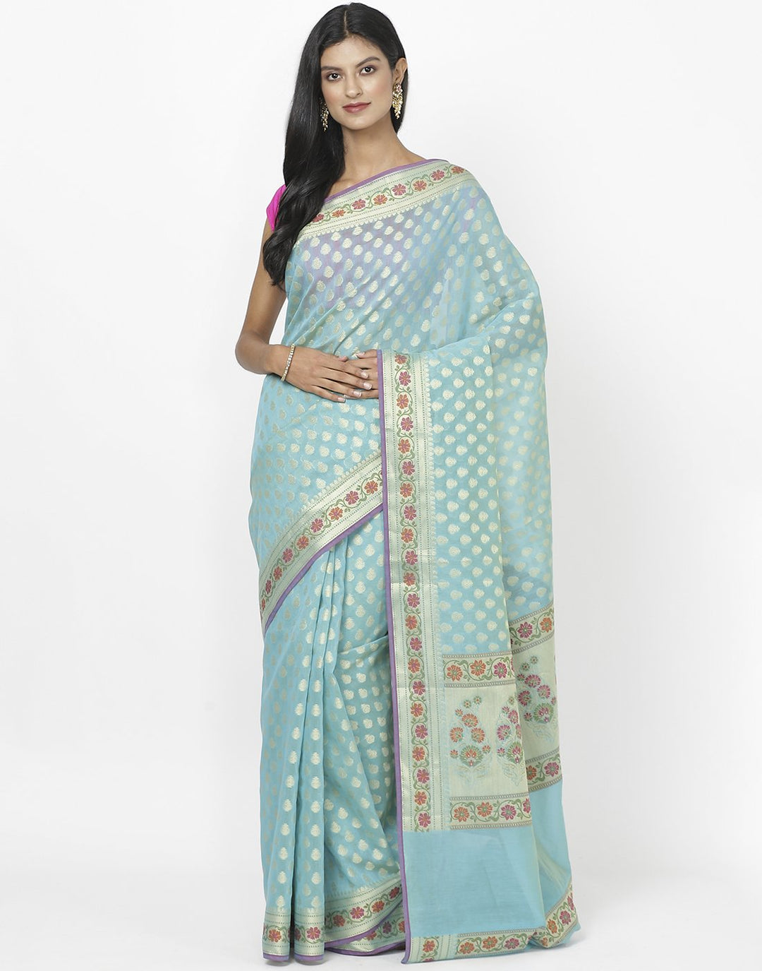 Firozee Cotton Woven Saree