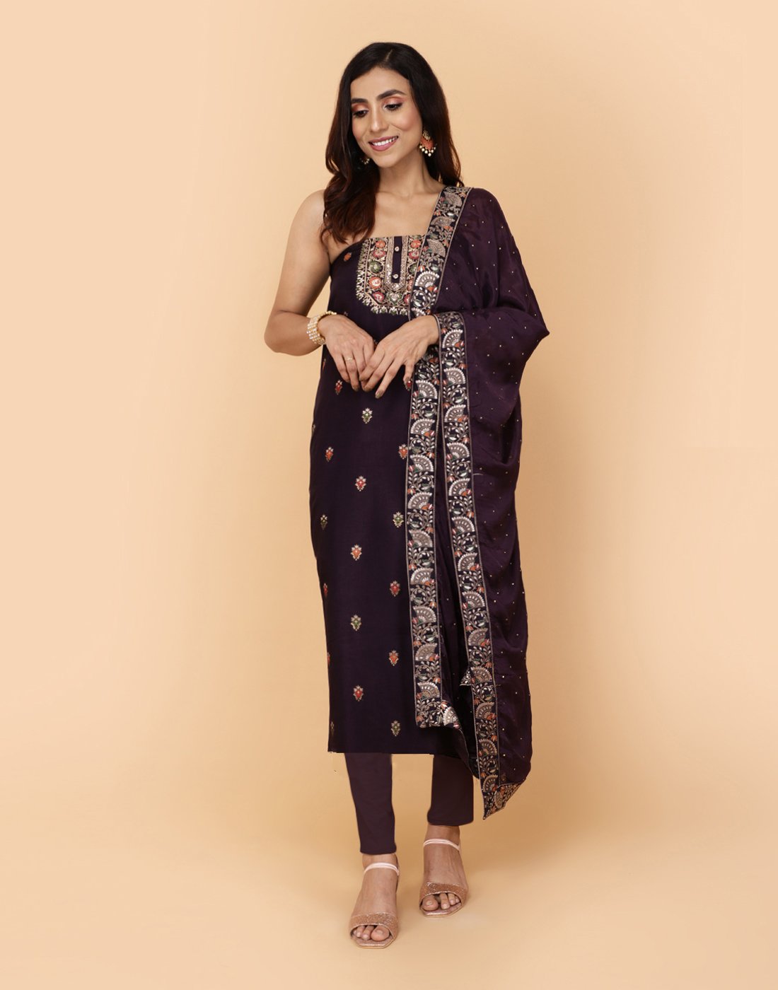 Embroidered Art Handloom Suit Piece With Crepe Dupatta