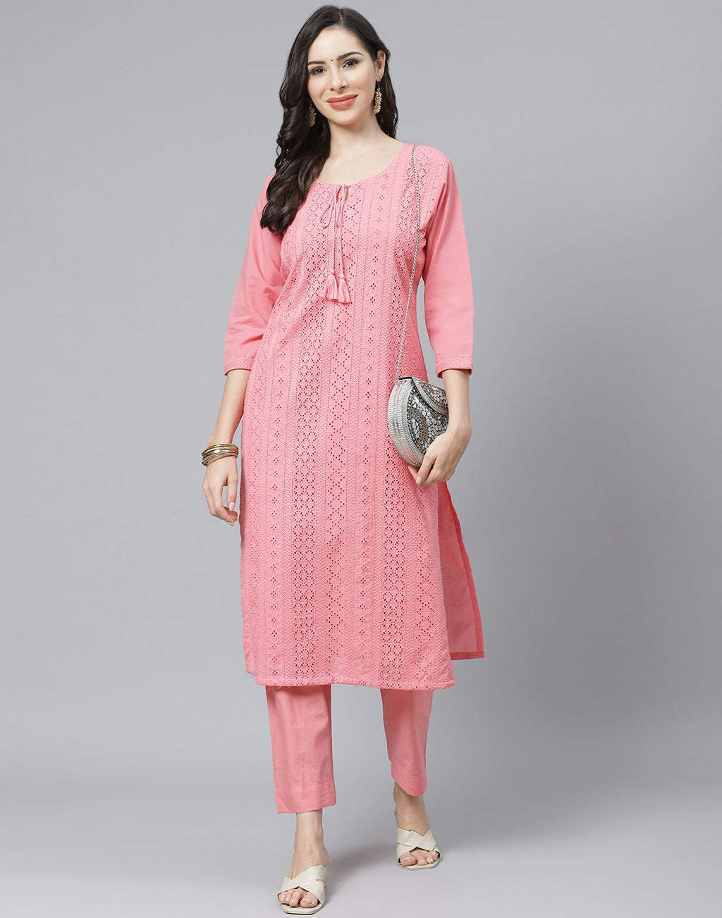 Cotton Embroidered Kurti with Straight Pant