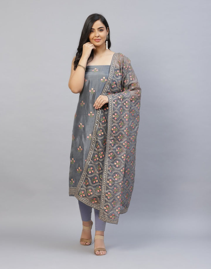 Embroidered Handloom Dupion Suit Piece