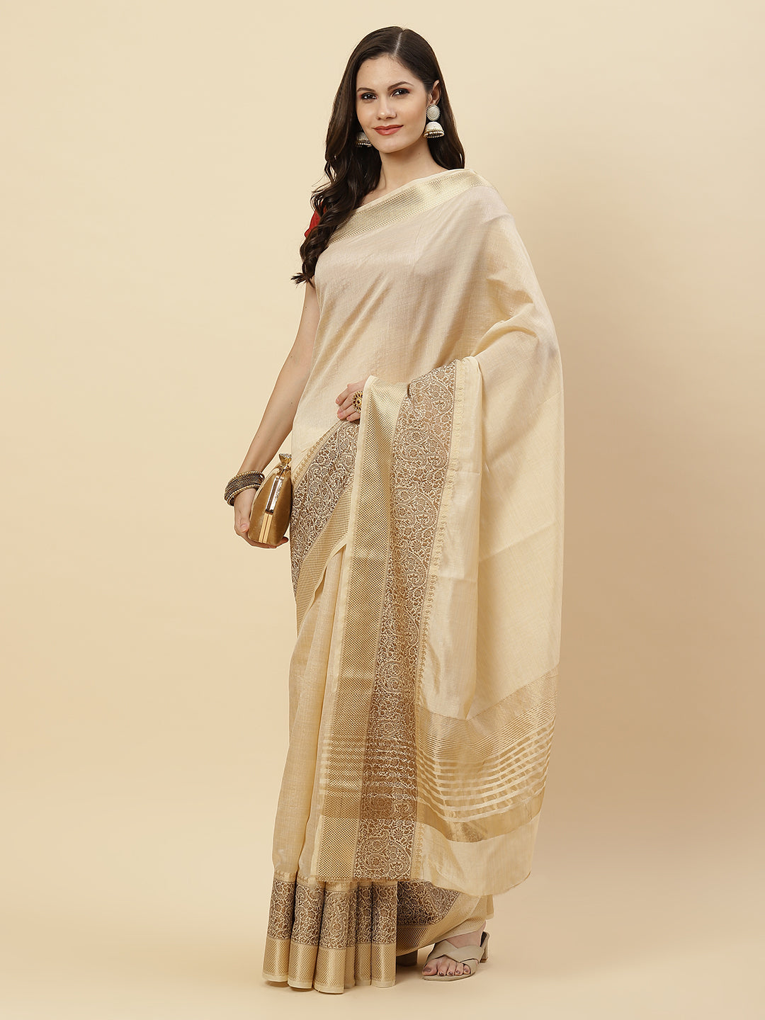 Plain Zari Border Art Handloom Woven Saree