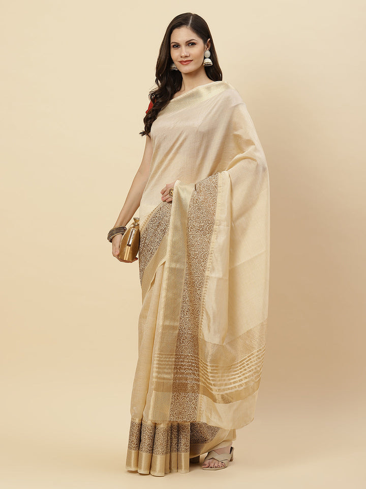 Plain Zari Border Art Handloom Woven Saree