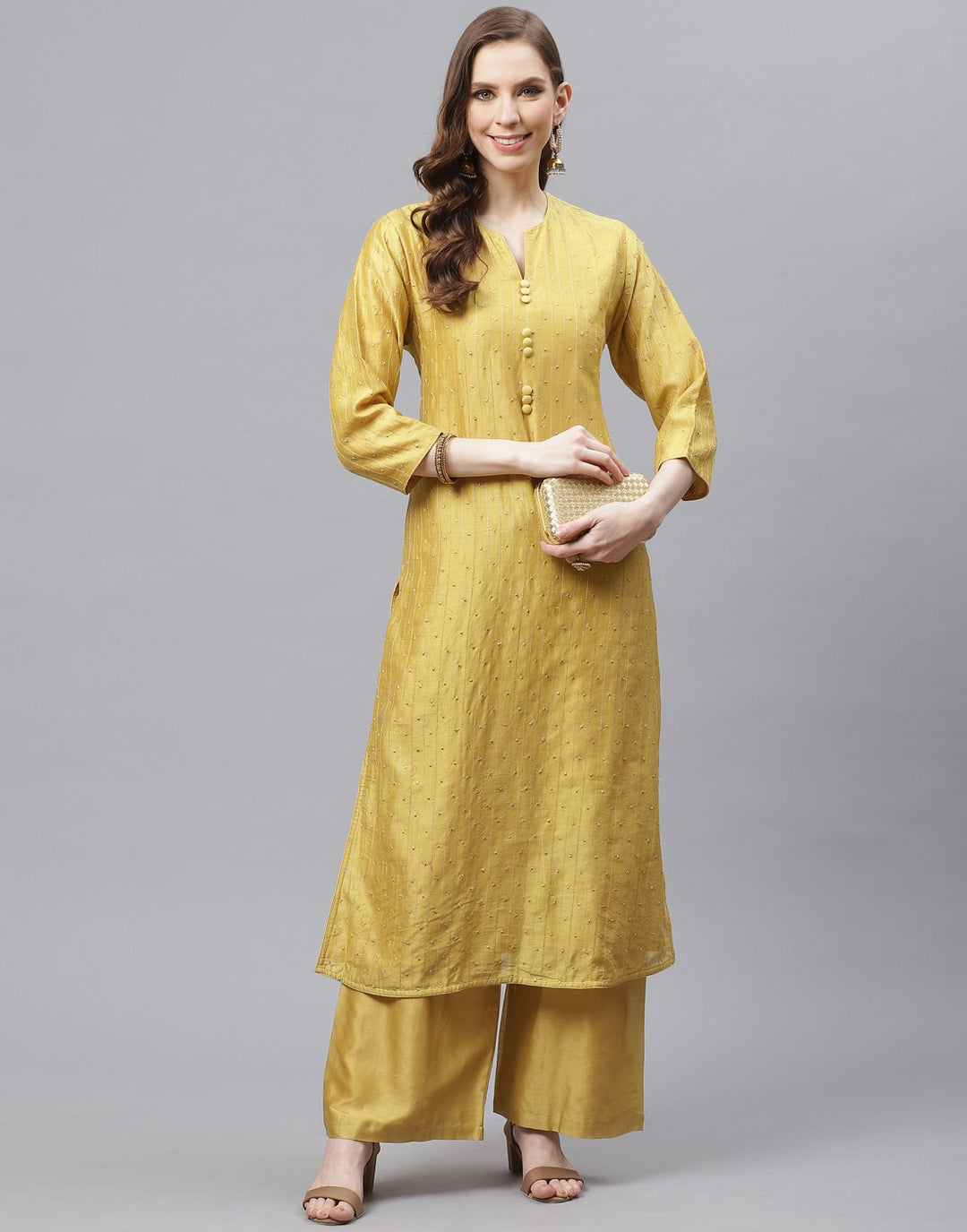 Straight Chanderi Cotton Kurta with Plazzo Pants