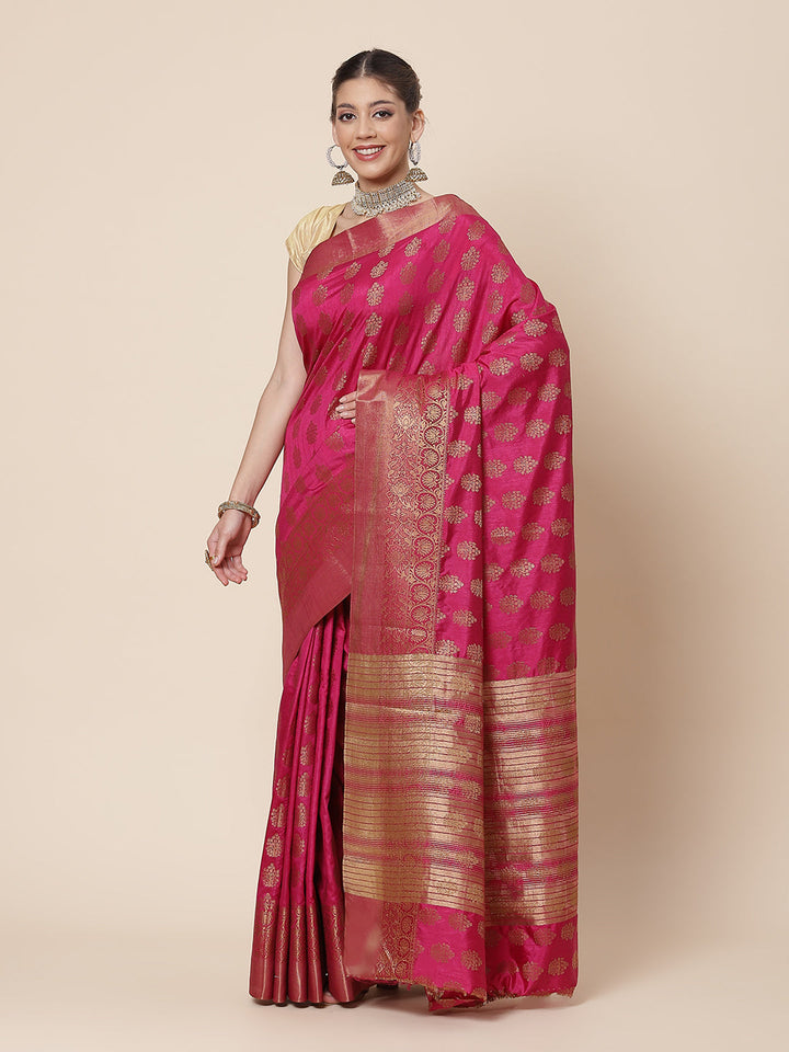 Zari Border Booti Art Handloom Woven Saree