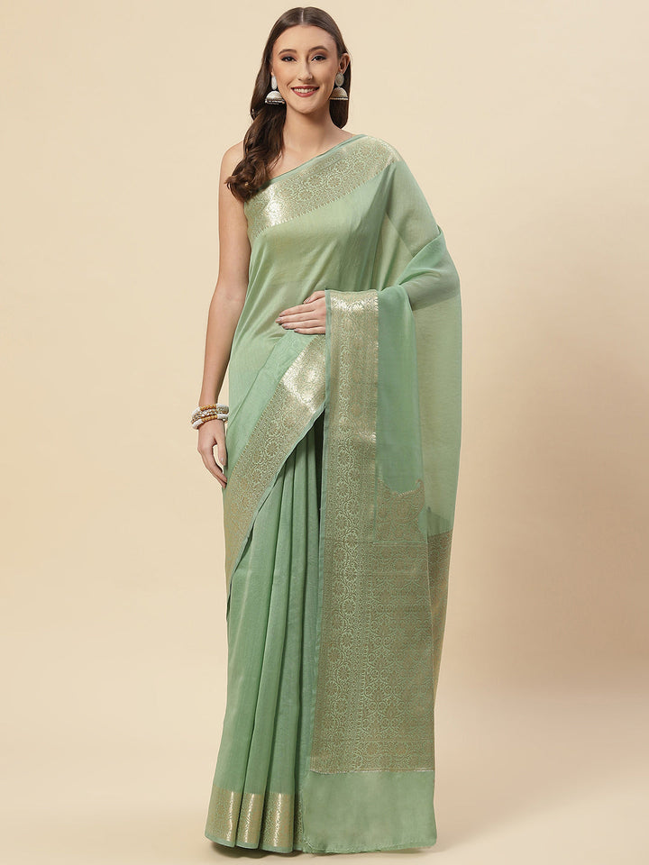 Plain Zari Border Cotton Woven Saree