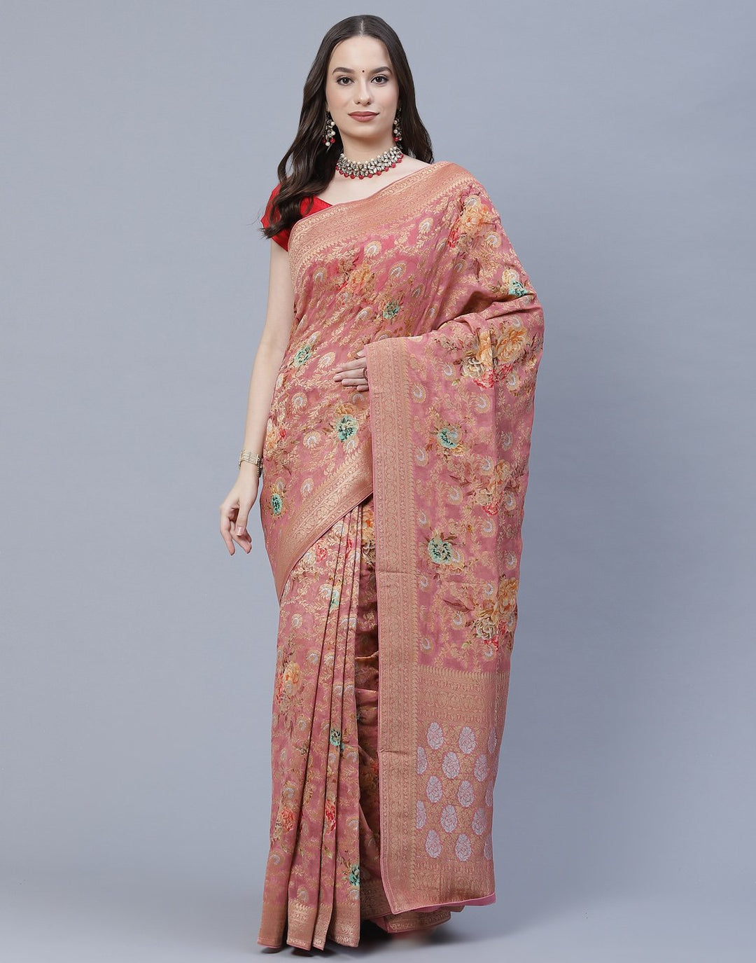 Beautiful Zari Jaal Printed Banarasi Khaddi
