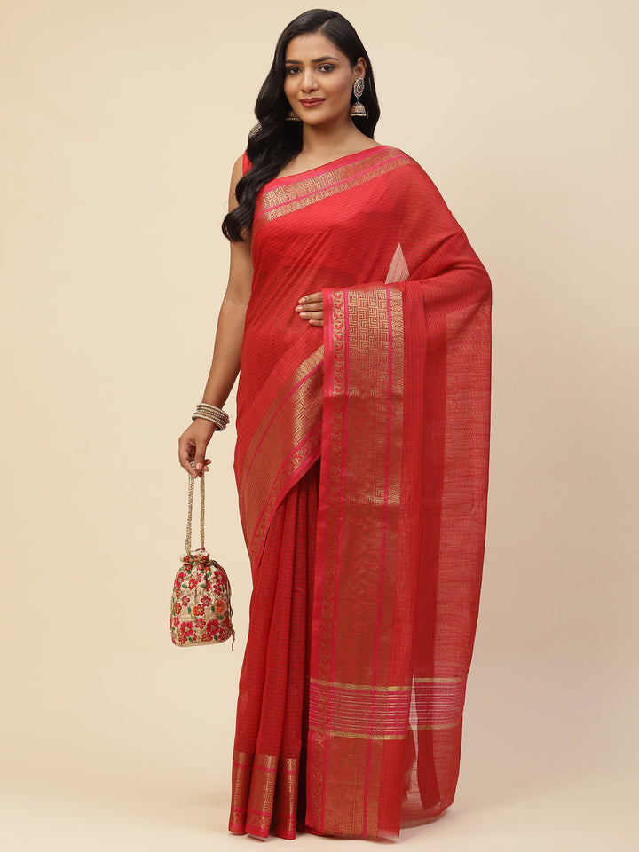 Plain Zari Border Cotton Woven Saree
