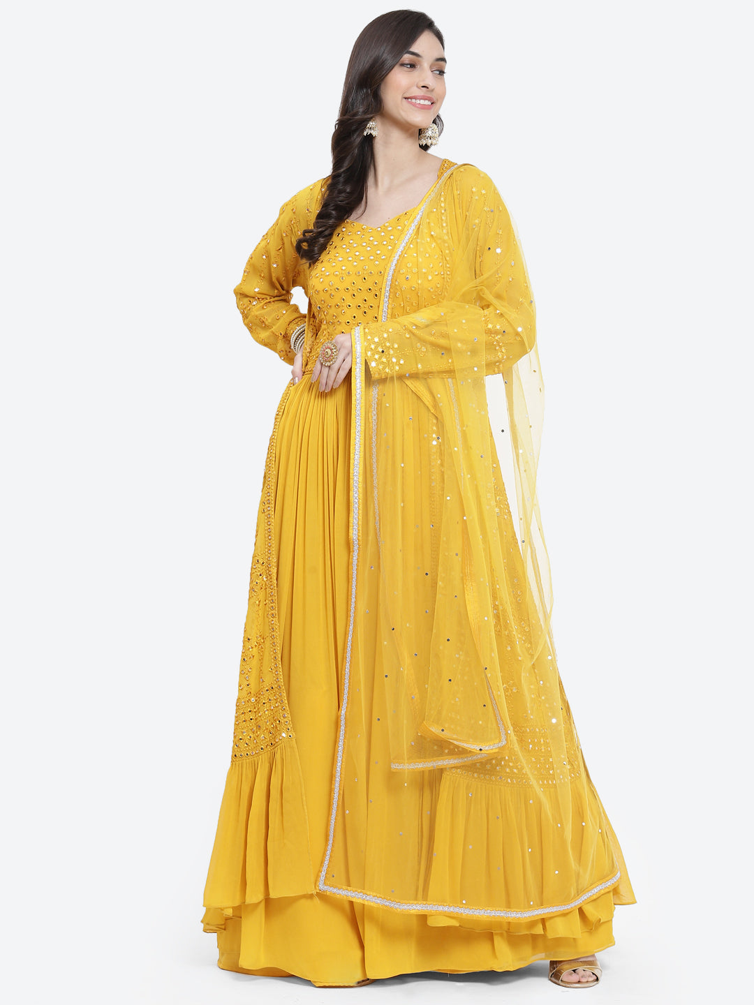 Resham Mirror Booti Georgette Net Dupatta Dress