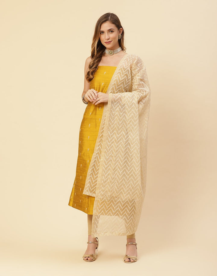 Embroidered Chanderi Suit Piece With Kota Dupatta