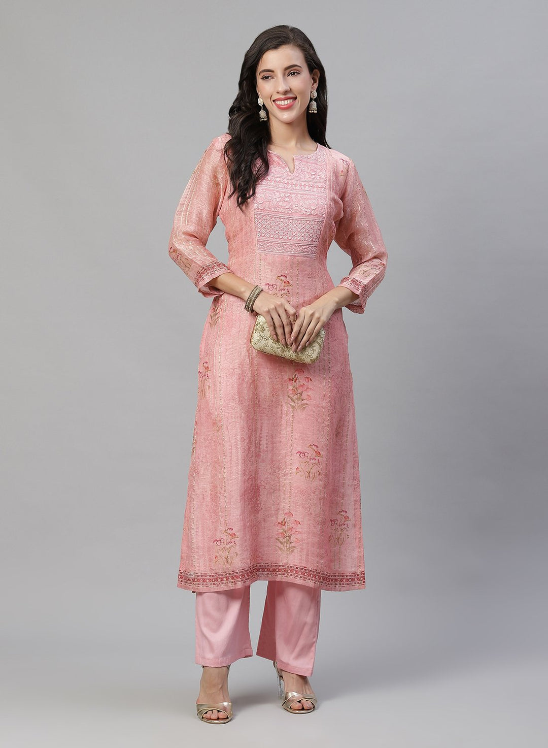 Printed Chanderi Kurti With Pant