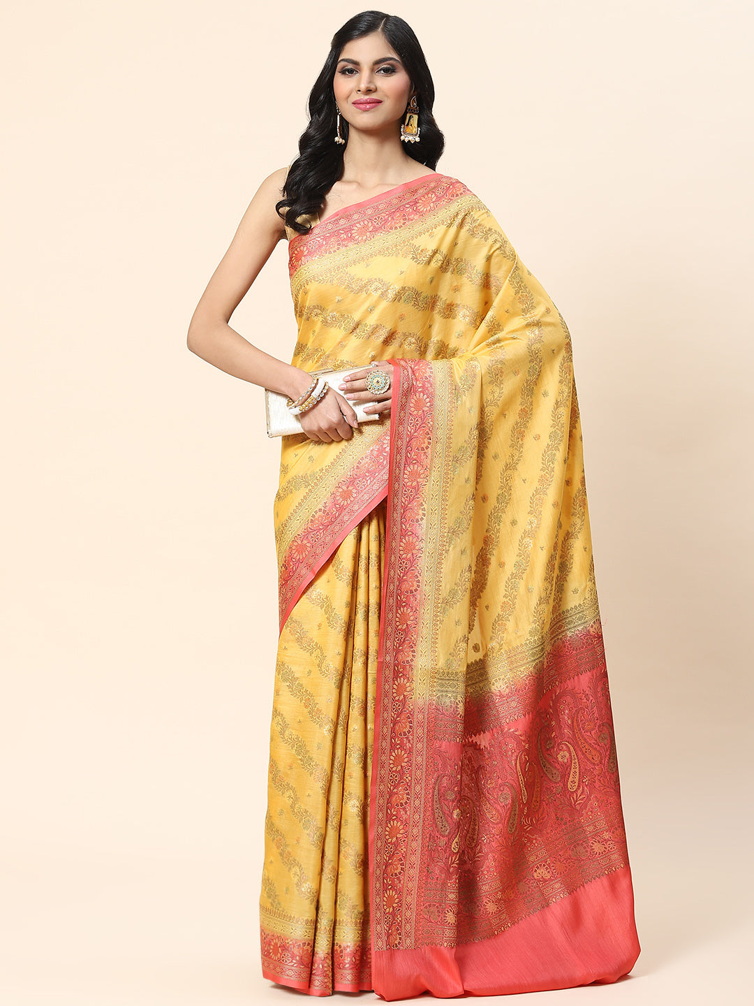 Floral Zari Jaal Tussar Woven Saree